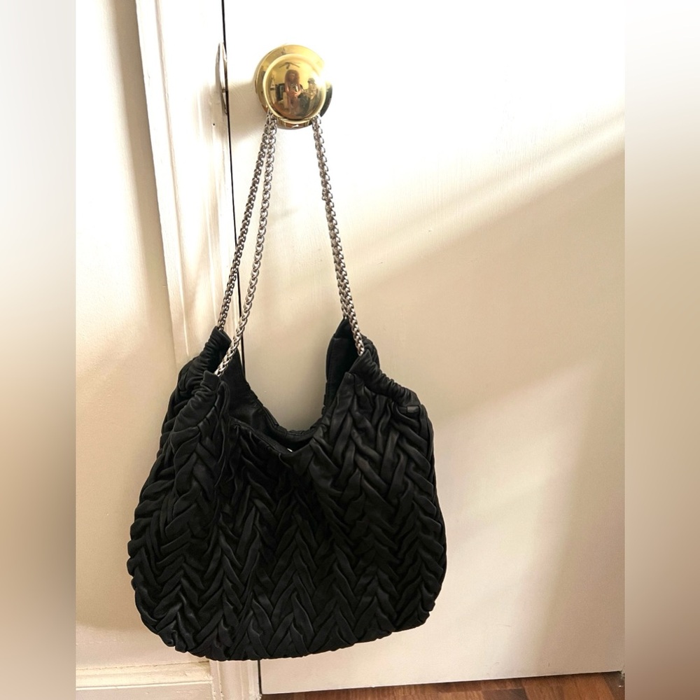 Elie Tahari Beverly black quilted braided leather tote shoulder bag - Picture 2 of 4